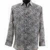 Bassiri Long Sleeve Button Down Casual Printed Men's Shirt - Cheetah Pattern White #6460
