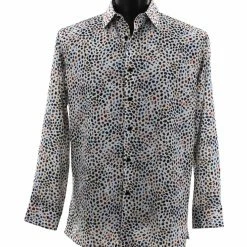 Bassiri Long Sleeve Button Down Casual Printed Men's Shirt - Cheetah Pattern White #6460