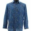 Bassiri Long Sleeve Button Down Casual Printed Men's Shirt - Cheetah Pattern Blue #6461 Shirts