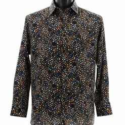 Shirts Bassiri Long Sleeve Button Down Casual Printed Men's Shirt - Cheetah Pattern Black #6462
