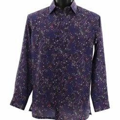 Bassiri Long Sleeve Button Down Casual Printed Men's Shirt - Cheetah Pattern Purple #6463