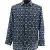Bassiri Long Sleeve Button Down Casual Printed Men's Shirt - Geometric Pattern Navy #6464