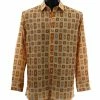 Shirts Bassiri Long Sleeve Button Down Casual Printed Men's Shirt - Geometric Pattern Peach #6465