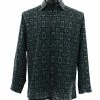 Shirts Bassiri Long Sleeve Button Down Casual Printed Men's Shirt - Geometric Pattern Emerald Green #6466
