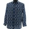 Shirts Bassiri Long Sleeve Button Down Casual Printed Men's Shirt - Geometric Pattern Blue #6467
