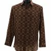 Bassiri Long Sleeve Button Down Casual Printed Men's Shirt - Geometric Pattern Brown #6468