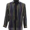 Shirts Bassiri Long Sleeve Button Down Casual Printed Men's Shirt - Ikat Stripe Pattern Purple #6471