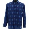 Bassiri Long Sleeve Button Down Casual Printed Men's Shirt - Greek Key Pattern Royal Blue #6472