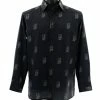 Bassiri Long Sleeve Button Down Casual Printed Men's Shirt - Greek Key Pattern Black #6473 Shirts