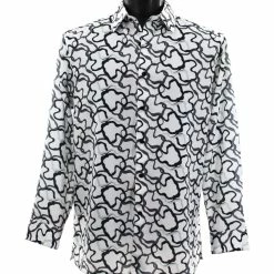 Shirts Bassiri Long Sleeve Button Down Casual Printed Men's Shirt - Squiggles Pattern Grey #6475