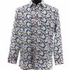 Bassiri Long Sleeve Button Down Casual Printed Men's Shirt - Squiggles Pattern Blue #6476 Shirts