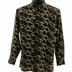 Bassiri Long Sleeve Button Down Casual Printed Men's Shirt - Squiggles Pattern Yellow #6478