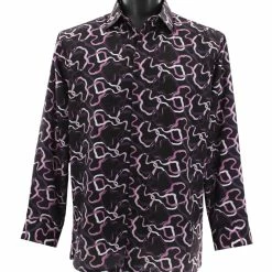 Bassiri Long Sleeve Button Down Casual Printed Men's Shirt - Squiggles Pattern Purple #6479