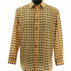 Bassiri Long Sleeve Button Down Casual Printed Men's Shirt - Stripe Pattern Yellow #6481 Shirts