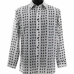 Bassiri Long Sleeve Button Down Casual Printed Men's Shirt - Stripe Pattern White #6482 Shirts