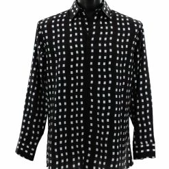Bassiri Long Sleeve Button Down Casual Printed Men's Shirt - Stripe Pattern Black #6483 Shirts