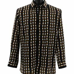 Bassiri Long Sleeve Button Down Casual Printed Men's Shirt - Stripe Pattern Brown #6484 Shirts