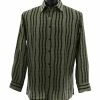 Bassiri Long Sleeve Button Down Casual Printed Men's Shirt - Stripe Pattern Olive #6485