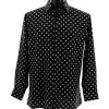 Bassiri Long Sleeve Button Down Casual Printed Men's Shirt - Polka Dot Pattern Black #6487 Shirts