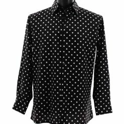 Bassiri Long Sleeve Button Down Casual Printed Men's Shirt - Polka Dot Pattern Black #6487 Shirts