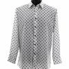 Shirts Bassiri Long Sleeve Button Down Casual Printed Men's Shirt - Polka Dot Pattern White #6488