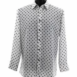 Shirts Bassiri Long Sleeve Button Down Casual Printed Men's Shirt - Polka Dot Pattern White #6488