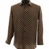Bassiri Long Sleeve Button Down Casual Printed Men's Shirt - Polka Dot Pattern Brown #6489