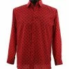 Shirts Bassiri Long Sleeve Button Down Casual Printed Men's Shirt - Polka Dot Pattern Red #6490