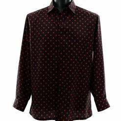Bassiri Long Sleeve Button Down Casual Printed Men's Shirt - Polka Dot Pattern Black & Red #6491