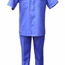 Bassiri 2pc Set Men's Short Sleeve Walking Suit - Solid Pattern Royal Blue #A 127 2pc Sets