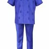 Bassiri 2pc Set Men's Short Sleeve Walking Suit - Wave Lines Pattern Royal Blue #A 128