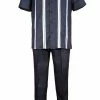 2pc Sets Bassiri 2pc Set Men's Short Sleeve Walking Suit - Stripe Pattern Black #A 129
