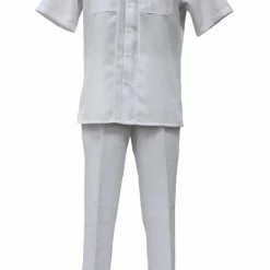 2pc Sets Bassiri 2pc Set Men's Short Sleeve Walking Suit - Solid Pattern White #A 130