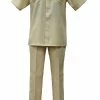 Bassiri 2pc Set Men's Short Sleeve Walking Suit - Solid Pattern Banana #A 131 2pc Sets