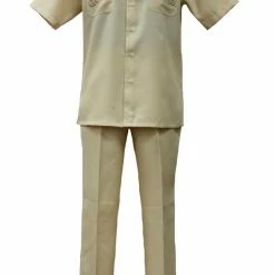 Bassiri 2pc Set Men's Short Sleeve Walking Suit - Solid Pattern Banana #A 131 2pc Sets