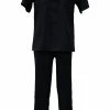 Bassiri 2pc Set Men's Short Sleeve Walking Suit - Solid Pattern Black #A 131 2pc Sets