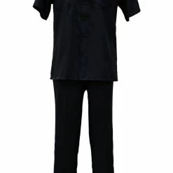 Bassiri 2pc Set Men's Short Sleeve Walking Suit - Solid Pattern Black #A 131 2pc Sets