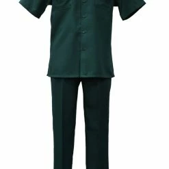 Bassiri 2pc Set Men's Short Sleeve Walking Suit - Solid Pattern Emerald Green #A 131 2pc Sets