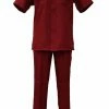 2pc Sets Bassiri 2pc Set Men's Short Sleeve Walking Suit - Solid Pattern Red #A 131