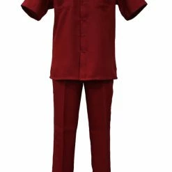 2pc Sets Bassiri 2pc Set Men's Short Sleeve Walking Suit - Solid Pattern Red #A 131