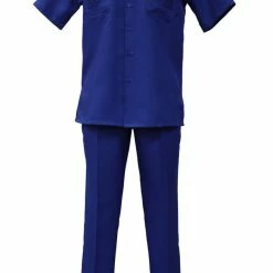 2pc Sets Bassiri 2pc Set Men's Short Sleeve Walking Suit - Solid Pattern Royal Blue #A 131