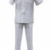 2pc Sets Bassiri 2pc Set Men's Short Sleeve Walking Suit - Solid Pattern White #A 131