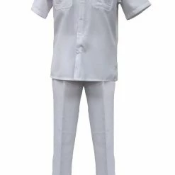 2pc Sets Bassiri 2pc Set Men's Short Sleeve Walking Suit - Solid Pattern White #A 131