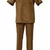 Bassiri 2pc Set Men's Short Sleeve Walking Suit - Greek Key Pattern Gold #A 132 2pc Sets