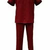 Bassiri 2pc Set Men's Short Sleeve Walking Suit - Greek Key Pattern Red #A 132 2pc Sets