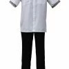 Bassiri 2pc Set Men's Short Sleeve Walking Suit - Greek Key Pattern White #A 132 2pc Sets