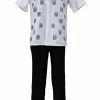 Bassiri 2pc Set Men's Short Sleeve Walking Suit - Square Swirl Pattern Black #A 133 2pc Sets
