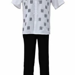 Bassiri 2pc Set Men's Short Sleeve Walking Suit - Square Swirl Pattern Black #A 133 2pc Sets