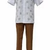 Bassiri 2pc Set Men's Short Sleeve Walking Suit - Square Swirl Pattern Gold #A 133