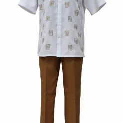 Bassiri 2pc Set Men's Short Sleeve Walking Suit - Square Swirl Pattern Gold #A 133